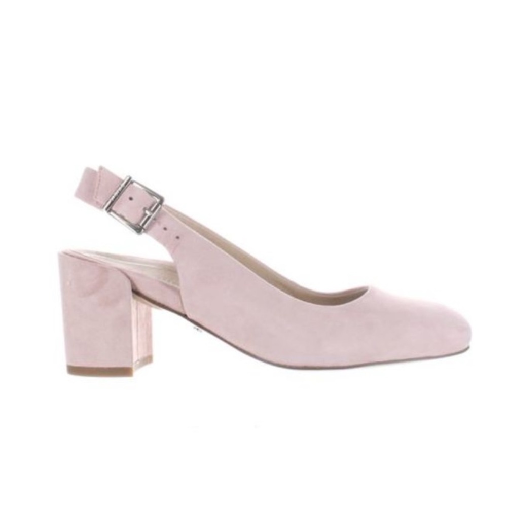 Vionic Plaza Nareen Baby Pink Rose Suede Slingback Block Heels